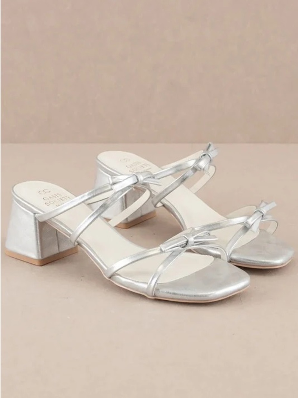 Oasis Society Silver Strappy Low Block Heel Sandals